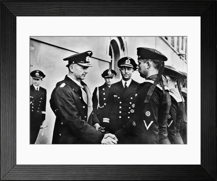 Framed Print : Admiral Donitz, congratulating German U-boat sailors after their victorious return, May 1942