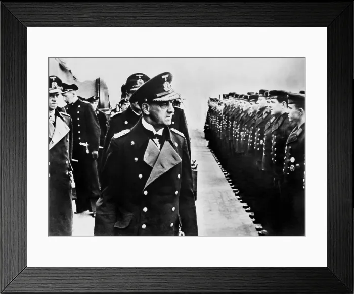 Framed Print : German Admiral Erich Raeder visiting the crew of the battle cruiser SCHARNHORST. April 1942, after their escape from Brest through the English Channel. (BSLOC_2013-12_129)