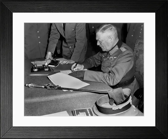 Framed Print : Field Marshal Wilhelm Keitel, signing the surrender for the German Army, May 7, 1945. At Russian Headquarters in Berlin, Germany, May 7, 1945. (BSLOC_2013-12_132)