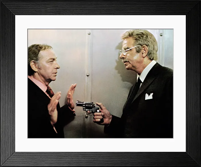 Framed Print : CHARLEY VARRICK, from left: Woodrow Parfrey, Walter Matthau, 1973