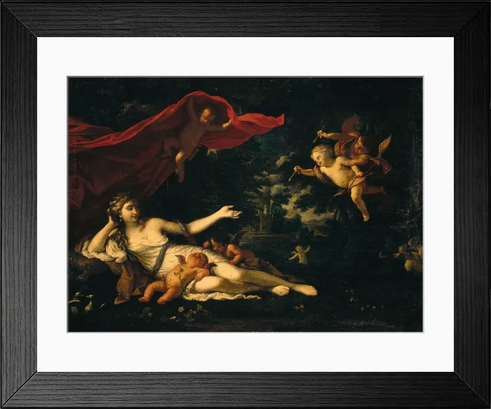Framed Print : Venus with Putti, by Antonio Franchi, 1680 - 1720 about, 17th Century - 18th Century, canvas, - Italy, Tuscany, Florence, Palazzo Pitti, Palatine Gallery. All