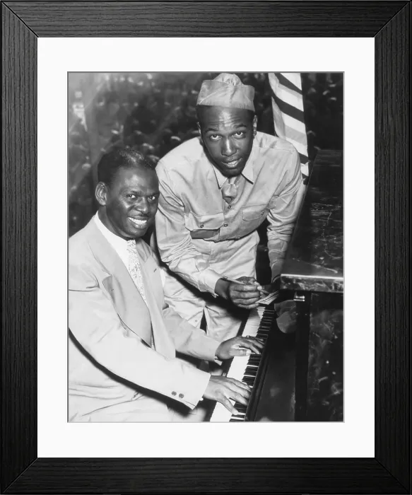 Framed Print : Earl Father (Fatha) Hines, with Pvt. Charles Carpenter, former manager of the Hines orchestra. Camp Lee, Virginia, during World War 2. (BSLOC_2013-12_142)