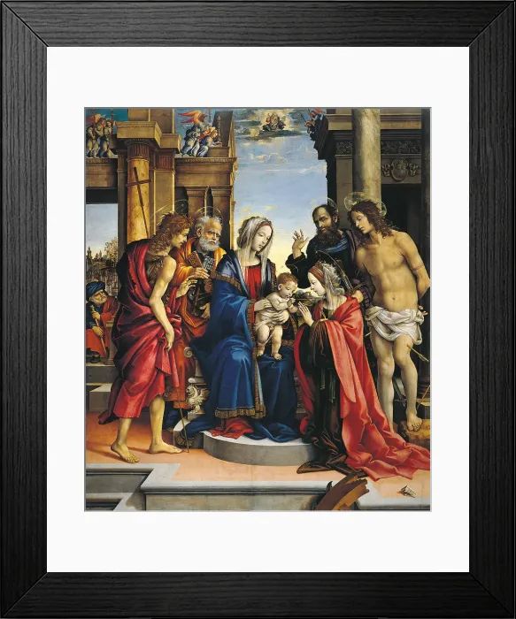 Framed Print : Mystical Marriage of St Catherine with Sts Paul, Sebastian, Peter and John the Baptist, by Filippino Lippi, 1501 - 1501, 16th Century, cm 202 x 172 - Italy, Emilia Romagna