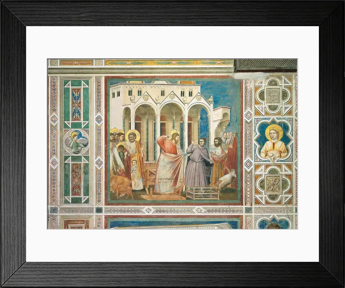 Framed Print : Scenes from the Life of Christ Expulsion of the Money changers from the Temple, by Giotto, 1304 - 1306, 14th Century, fresco, - Italy, Veneto, Padua, Scrovegni Chapel. All Framed Print : Scenes from the Life of Christ Expulsion of the Money changers from the Temple, by Giotto, 1304 - 1306, 14th Century, fresco, - Italy, Veneto, Padua, Scrovegni Chapel. All
