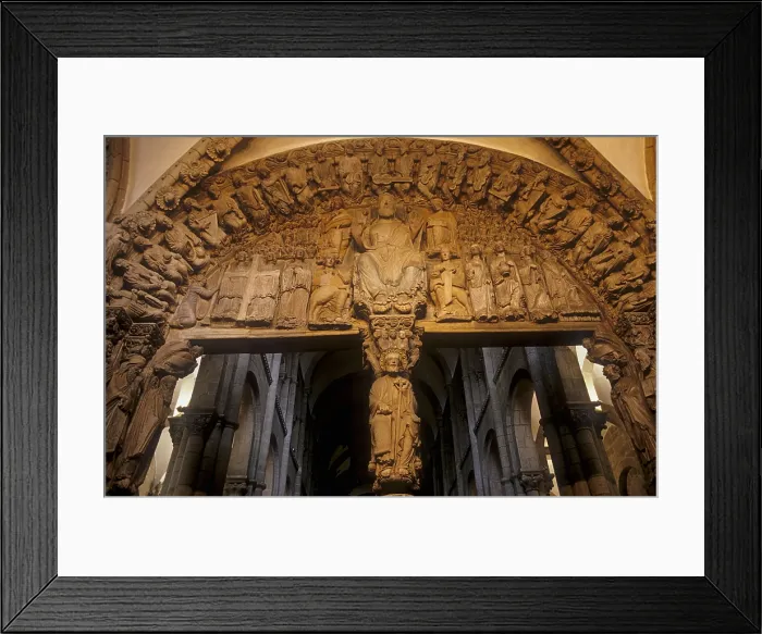 Framed Print : SPAIN. Santiago de Compostela. Cathedral of Santiago de Compostela. Portico de la Gloria (Portico of Glory). 1168-1188. Romanesque art. Architecture; Sculpture Framed Print : SPAIN. Santiago de Compostela. Cathedral of Santiago de Compostela. Portico de la Gloria (Portico of Glory). 1168-1188. Romanesque art. Architecture; Sculpture