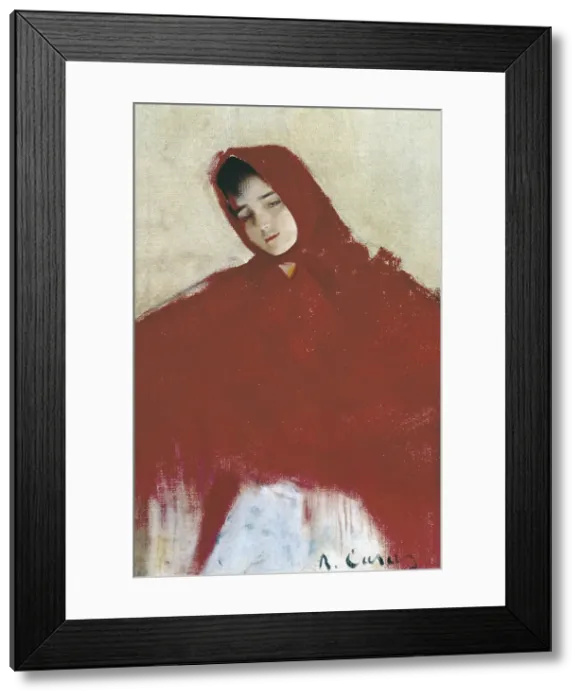 Framed Print : CASAS i CARBO, Ramon (1866-1932). Girl in red mantilla and scarf. Modernism. Oil on canvas. - Iberfoto / Everett Collection (560050)**US SALES ONLY**