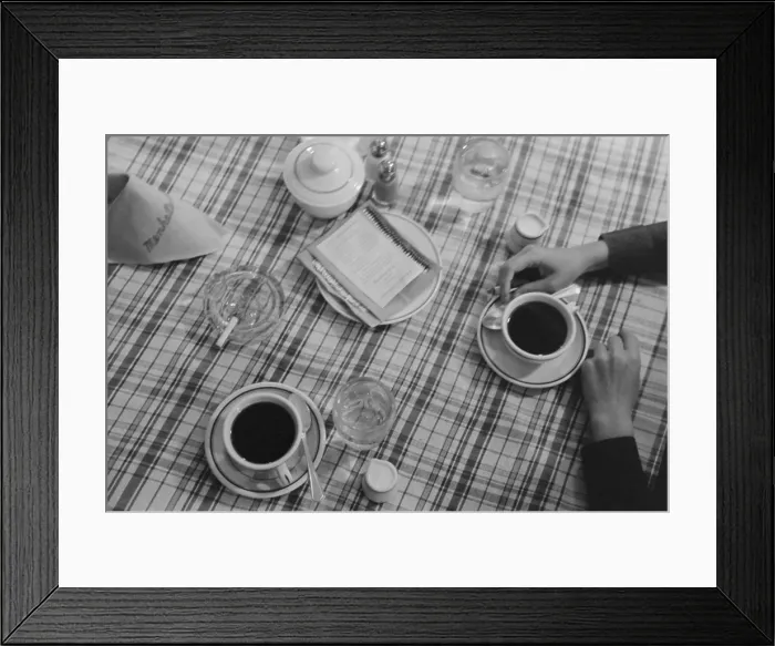 Framed Print : Restaurant still life of coffee and cigarettes. Lufkin, Texas, April 1939