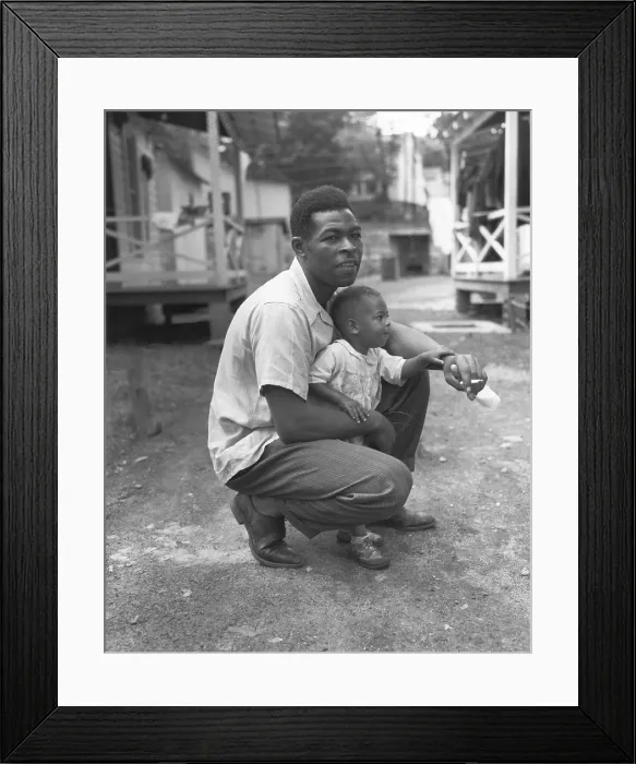 Framed Print : African American miner with his little boy. Grant Town, Marion County, West Virginia. June 13, 1946. Photo by Russell Lee. (BSLOC_2014_13_105)