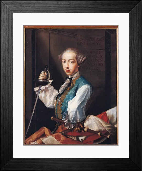 Framed Print : Portrait of Ferdinando Gini, by Luigi Crespi, 1759, 18th Century, oil on canvas, cm 96 x 77 - Italy, Emilia Romagna, Bologna, National Picture Gallery