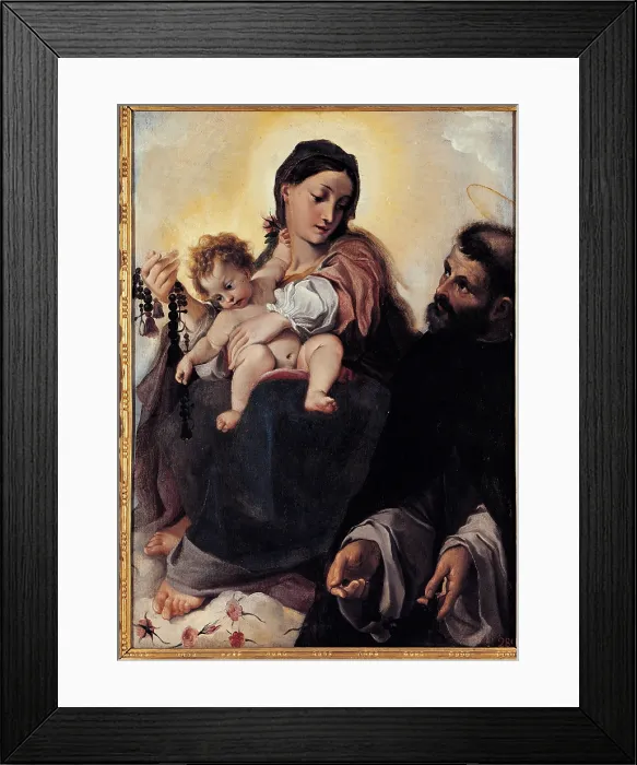 Framed Print : Madonna with Child and St Dominic (Madonna of Rosary), by Ludovico Carracci, 1585 - 1587 about, 16th Century, oil on canvas, cm 109 x 79, 5 - Italy, Emilia Romagna, Bologna