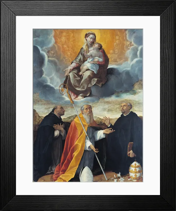 Framed Print : Madonna with Child and St Dominic (Madonna of the Rosary), by Bartolomeo Cesi, 1585 - 1591 about, 16th Century, oil on canvas, - Italy, Emilia Romagna, Bologna