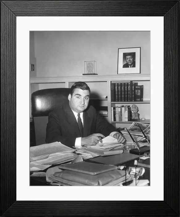 Framed Print : Pierre Salinger, President Kennedy's Press Secretary in his White House office. Jan. 25, 1961. - (BSLOC_2015_1_137) Framed Print : Pierre Salinger, President Kennedy's Press Secretary in his White House office. Jan. 25, 1961. - (BSLOC_2015_1_137)