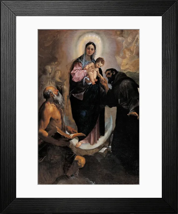 Framed Print : Madonna in Glory with Child and Saints Michael the Archangel, Catherine of Alexandria, Apollonia and John the Evangelist, by Ludovico Carracci, 1590 - 1593 about, 16th Century