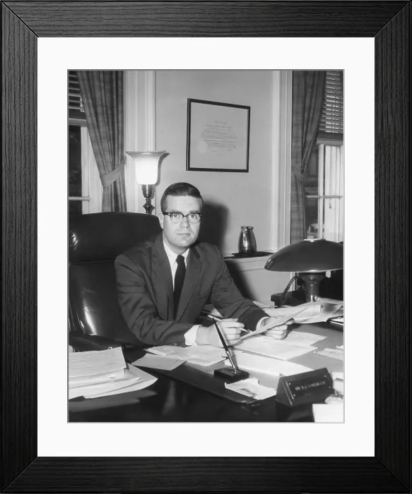 Framed Print : Theodore Sorensen, Special Counsel and speech writer to JFK in his White House office. He was one of the intellectuals in the John Kennedy Administration. Jan. 25, 1961