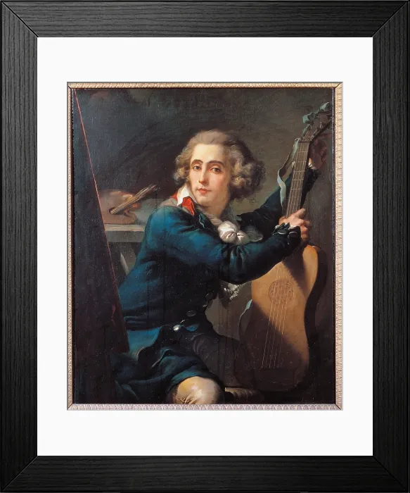 Framed Print : Self portrait with Guitar, by Mauro Gandolfi, 1785 - 1790 about, 18th Century, oil on canvas, cm 96, 5 x 78 - Italy, Emilia Romagna, Bologna, National Picture Gallery