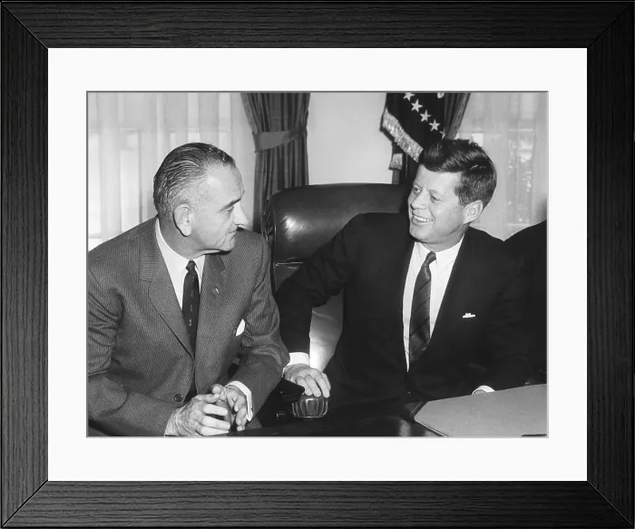 Framed Print : President John Kennedy and Vice President Lyndon Johnson. They were hosting a Legislative Leaders Breakfast Meeting in the Oval Office. Feb. 7, 1961. - (BSLOC_2015_1_149) Framed Print : President John Kennedy and Vice President Lyndon Johnson. They were hosting a Legislative Leaders Breakfast Meeting in the Oval Office. Feb. 7, 1961. - (BSLOC_2015_1_149)