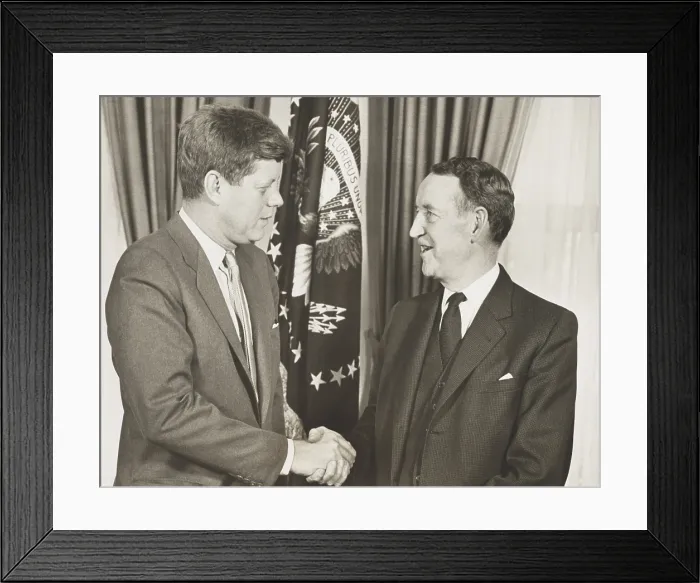 Framed Print : President Kennedy shaking hands with Llewellyn Thompson, U.S. Ambassador to Russia. Feb. 24, 1961 Framed Print : President Kennedy shaking hands with Llewellyn Thompson, U.S. Ambassador to Russia. Feb. 24, 1961