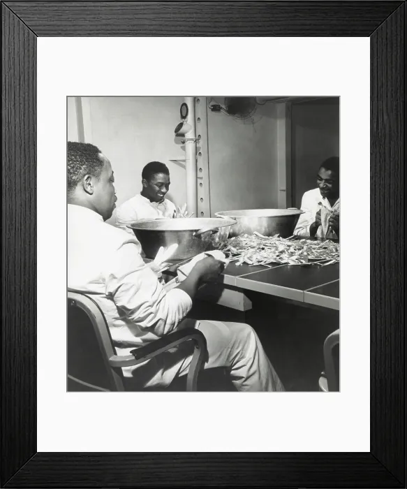 Framed Print : African American steward mates dry silverware in the wardroom of the U.S.S. Ticonderoga Framed Print : African American steward mates dry silverware in the wardroom of the U.S.S. Ticonderoga