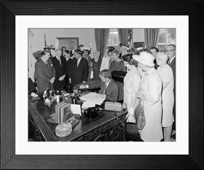 Framed Print : President John Kennedy Signs the Equal Pay Act on June 10, 1963