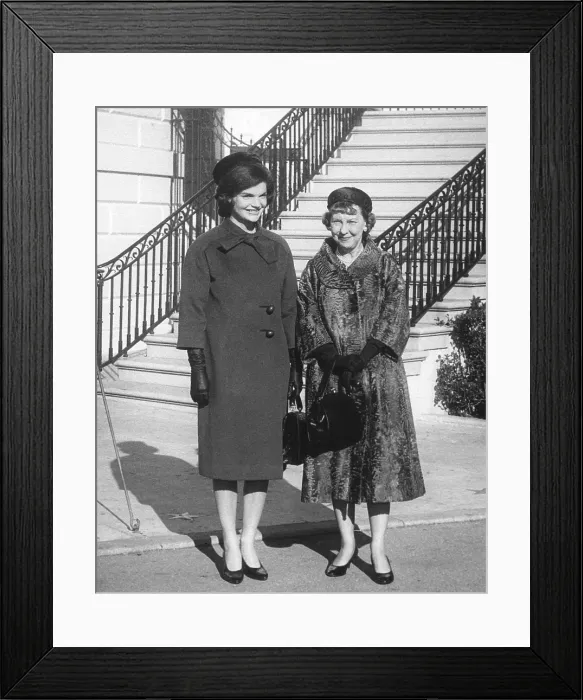 Framed Print : Mamie Eisenhower and Jacqueline Kennedy after the future First Lady's tour of the White House. Mrs