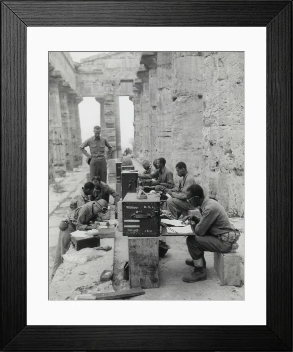 Framed Print : A company of mostly African American soldiers clerical workers in Paestum, Italy in 1943 Framed Print : A company of mostly African American soldiers clerical workers in Paestum, Italy in 1943