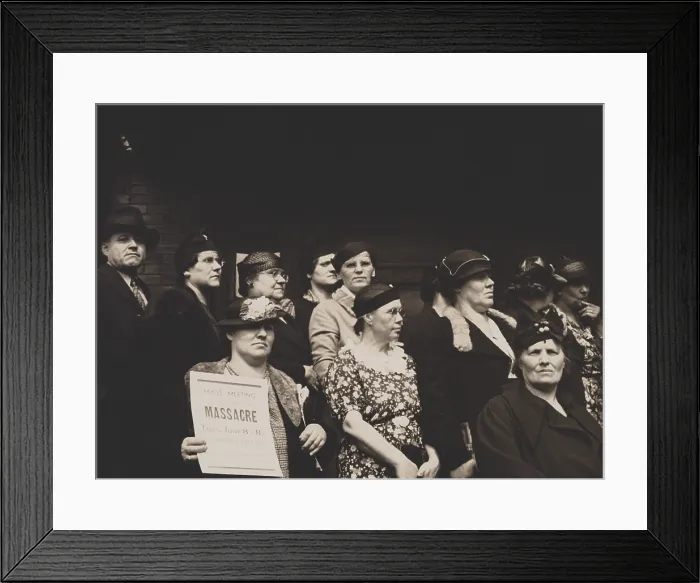 Framed Print : Women holding a sheet of paper announcing a Mass meeting to investigate Memorial Day Massacre Framed Print : Women holding a sheet of paper announcing a Mass meeting to investigate Memorial Day Massacre
