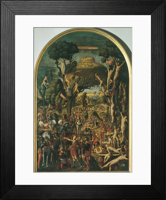 Framed Print : Martyrdom of the Ten Thousand Christians on Mount Ararat, by Vittore Carpaccio, 1515, 16th Century, canvas, cm 311 x 204 - Italy, Veneto, Venice, Accademia Art Galleries. All