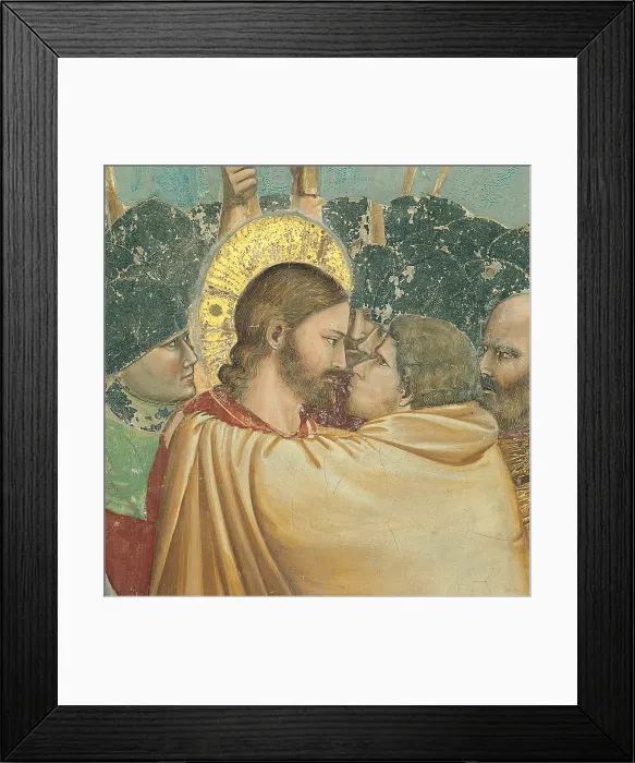 Framed Print : Stories of the Passion The Kiss of Judas, by Giotto, 1303 - 1306 about, 14th Century, fresco, cm 200 x 185 - Italy, Veneto, Padua, Scrovegni Chapel. Detail Framed Print : Stories of the Passion The Kiss of Judas, by Giotto, 1303 - 1306 about, 14th Century, fresco, cm 200 x 185 - Italy, Veneto, Padua, Scrovegni Chapel. Detail