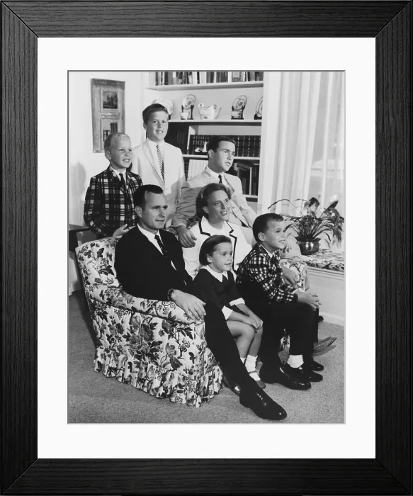 Framed Print : The George Bush family in 1964 in Houston. Standing L-R Neil Jeb and George Jr. Seated L-R George Sr. Dorothy Barbara and Marvin. (BSLOC_2011_3_66) Framed Print : The George Bush family in 1964 in Houston. Standing L-R Neil Jeb and George Jr. Seated L-R George Sr. Dorothy Barbara and Marvin. (BSLOC_2011_3_66)