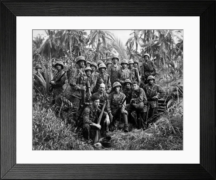 Framed Print : U.S. Marine Raiders in front of a dugout on Cape Torokina on Bougainville, Solomon Islands. The skillful jungle fighters took the Japanese position. Jan. 1944. (BSLOC_2013-12_167) Framed Print : U.S. Marine Raiders in front of a dugout on Cape Torokina on Bougainville, Solomon Islands. The skillful jungle fighters took the Japanese position. Jan. 1944. (BSLOC_2013-12_167)