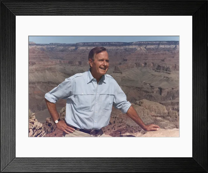 Framed Print : President Bush hiking on the Kaibab Trail at the Grand Canyon in Arizona. 1991. (BSLOC_2011_3_70) Framed Print : President Bush hiking on the Kaibab Trail at the Grand Canyon in Arizona. 1991. (BSLOC_2011_3_70)