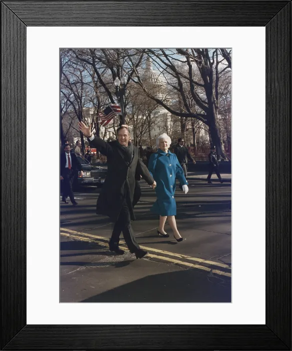 Framed Print : President George and Barbara Bush walk along Pennsylvania Avenue after the President's Inauguration. Jan. 20 1989. (BSLOC_2011_3_72) Framed Print : President George and Barbara Bush walk along Pennsylvania Avenue after the President's Inauguration. Jan. 20 1989. (BSLOC_2011_3_72)
