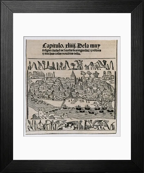 Framed Print : Sevilla in 1548. Xylography. SPAIN. Madrid. National Library. - M.C.Esteban / Iberfoto / Everett Collection (561925)**US SALES ONLY**