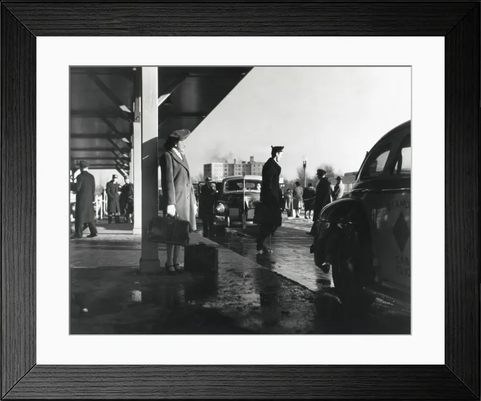 Framed Print : African American woman arriving in Washington, D.C. She has a new job as a clerk in the War Department. Ca. 1941-43. (BSLOC_2014_13_123) Framed Print : African American woman arriving in Washington, D.C. She has a new job as a clerk in the War Department. Ca. 1941-43. (BSLOC_2014_13_123)