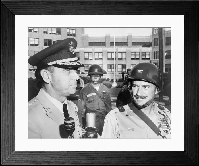Framed Print : General Edwin Walker (left) with Col. William Kuhn outside Central High School, Little Rock. Sept. 25, 1957
