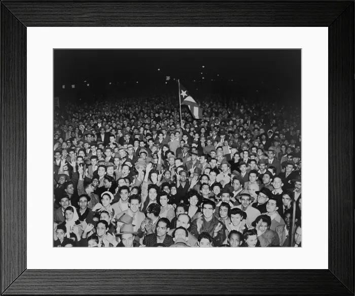 Framed Print : Puerto Rican crowd waits to hear former Secretary of State Henry Wallace speak in New York City. 1946 Framed Print : Puerto Rican crowd waits to hear former Secretary of State Henry Wallace speak in New York City. 1946