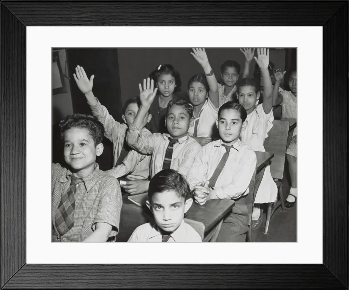 Framed Print : Puerto Rican children in a classroom, some with hands raised. New York City, April 25, 1947. (BSLOC_2014_13_132)