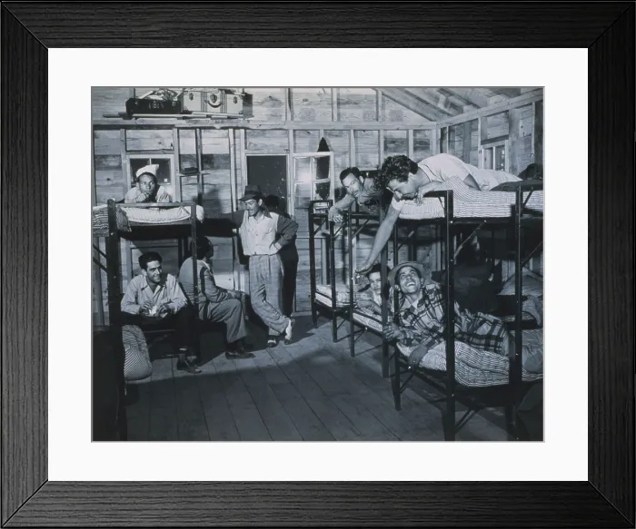 Framed Print : Puerto Rican migrant workers in barracks on a fruit farm in Dutchess County, N.Y. Ca. 1949. (BSLOC_2014_13_134) Framed Print : Puerto Rican migrant workers in barracks on a fruit farm in Dutchess County, N.Y. Ca. 1949. (BSLOC_2014_13_134)