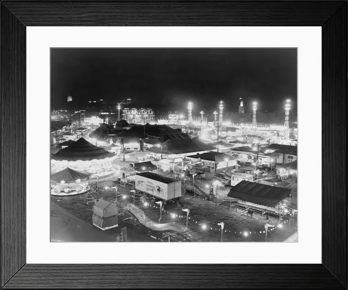 Framed Print : Night view of the tents and rides at the Kansas Free Fair in Topeka. 1952 Framed Print : Night view of the tents and rides at the Kansas Free Fair in Topeka. 1952