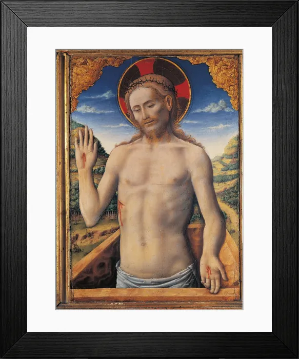 Framed Print : Christ in the Sarcophagus (Jesus Christ stretching out of the sepulcher), by Antonio Vivarini, 1450 about, 15th Century, oil on panel, cm 58 x 41 - Italy, Emilia Romagna, Bologna Framed Print : Christ in the Sarcophagus (Jesus Christ stretching out of the sepulcher), by Antonio Vivarini, 1450 about, 15th Century, oil on panel, cm 58 x 41 - Italy, Emilia Romagna, Bologna