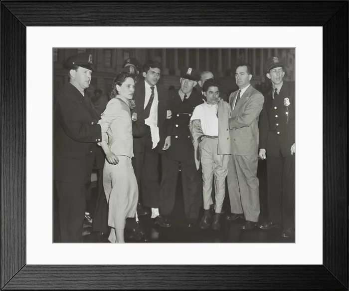 Framed Print : Puerto Rican Nationalists under arrest after shooting five Congressmen in the Capitol. In custody of police are Lolita Lebron, Rafael Cancel Miranda, and Andres Figueroa Cordero
