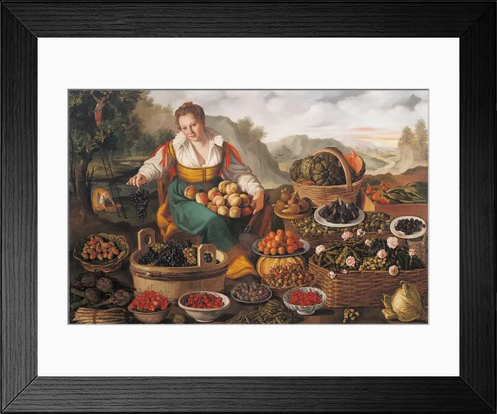 Framed Print : The Female Greengrocer, by Vincenzo Campi, 1580 about, 16th Century, oil on canvas, cm 143 x 213 - Italy, Lombardy, Milan, Brera Art Gallery. All