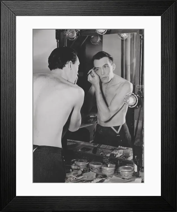 Framed Print : John Huston making-up for his role in The Lonely Man, performed in Chicago under the auspices of the Federal Theater Project. May 19, 1937. - (BSLOC_2015_1_18) Framed Print : John Huston making-up for his role in The Lonely Man, performed in Chicago under the auspices of the Federal Theater Project. May 19, 1937. - (BSLOC_2015_1_18)