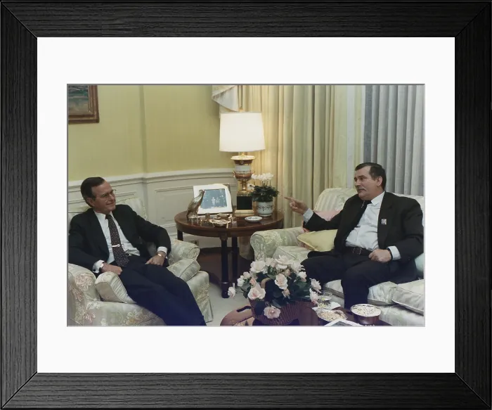 Framed Print : President George Bush meets with Solidarity Leader Lech Walesa in the residence of the White House Washington DC. Nov. 14 1989. (BSLOC_2011_3_79)