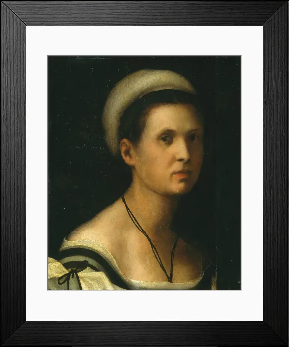 Framed Print : Female portrait, by Carrucci Jacopo know as Pontormo, 16th Century, 1510 -1520, oil on panel, cm 41 x 33 - Italy, Tuscany, Florence, Palazzo Pitti, Palatine Gallery