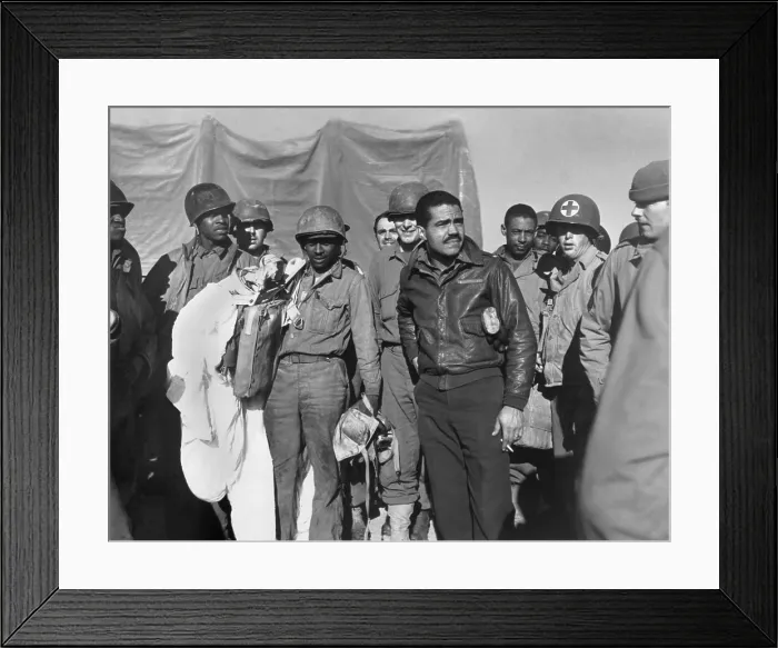 Framed Print : Members of the 99thth Fighter Squadron of the Army Air Forces, a famous African America unit. They are on the Anzio beachhead, Feb. 1944, during World War 2
