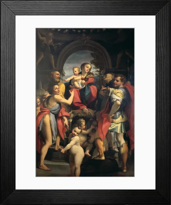 Framed Print : Madonna with St George, by copy from Allegri Antonio known as Correggio, 1500 post - 1550 about, 16th Century, oil on canvas, cm 280 x 188 - Italy, Lombardy, Milan Framed Print : Madonna with St George, by copy from Allegri Antonio known as Correggio, 1500 post - 1550 about, 16th Century, oil on canvas, cm 280 x 188 - Italy, Lombardy, Milan