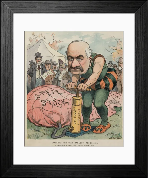 Framed Print : WAITING FOR THE BALLOON ASCENSION 1902 cartoon depicting J