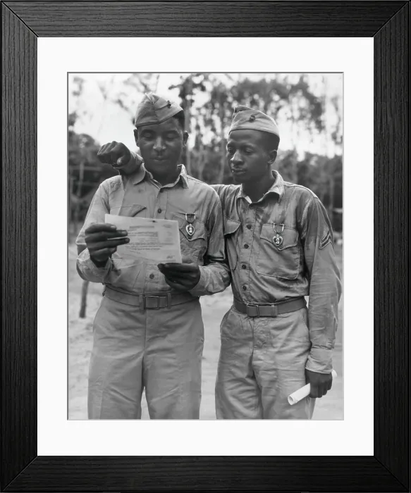 Framed Print : First African American Marines decorated by the Second Marine Division in the Pacific. Staff Sgt. Timerlate Kirven and Cpl Framed Print : First African American Marines decorated by the Second Marine Division in the Pacific. Staff Sgt. Timerlate Kirven and Cpl