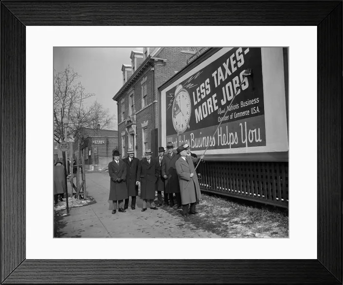 Framed Print : Members of the National Chamber of Commerce at their anti-tax billboard